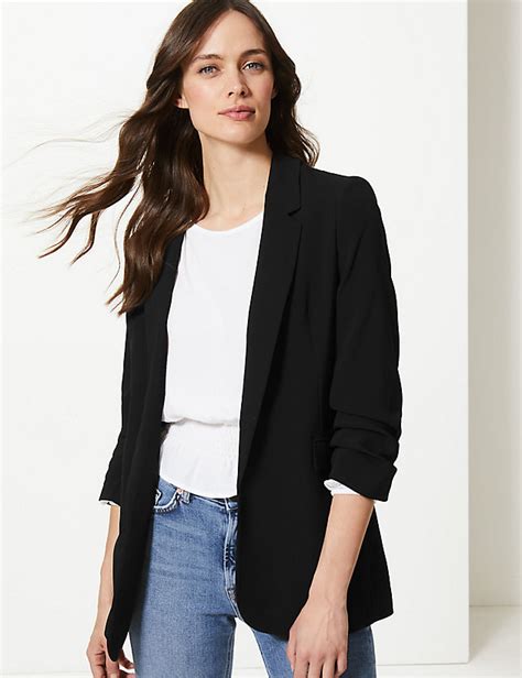 open front ruched sleeve blazer mands collection mands ruched sleeve blazer blazer fashion
