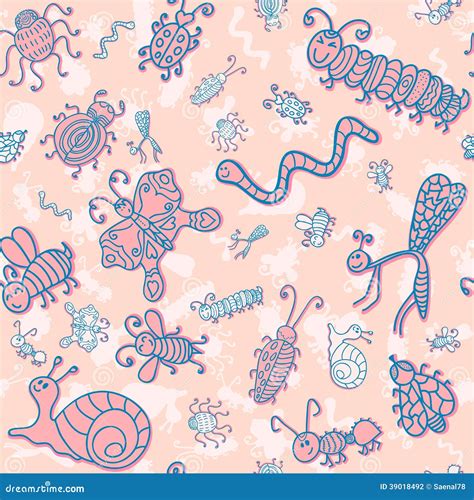 Cute Seamless Pattern With Funny Insects Stock Vector Illustration Of