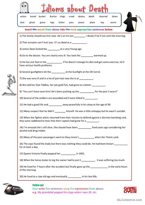 Idioms With Death Discussion Starter English Esl Worksheets Pdf And Doc