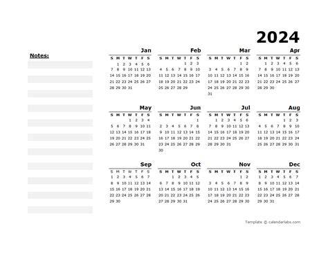 2024 Yearly Calendar Blank Minimal Design Free Printable Templates