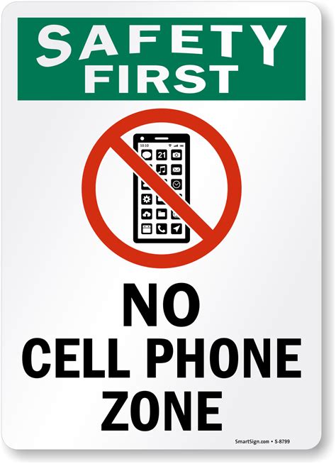 No Cell Phone Zone Sign Safety First Signs Sku S 8799