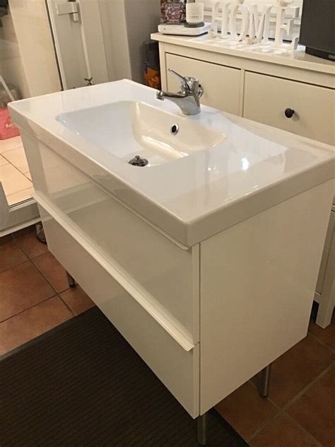 Ikea Sink And Vanity Unit Odensvik Hardly Used Complete With Mixer Tap