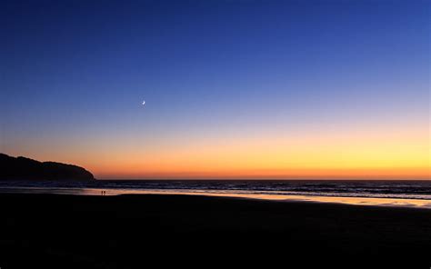 The Moon On The Clear Sky Sunset Over The Sea Wallpaper Download