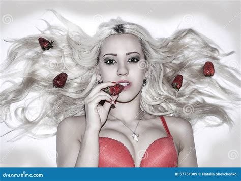 Blonde Girl With Strawberries So Beautiful Stock Image Image Of Portrait Attractive 57751309