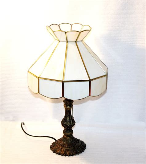 Vintage Slag Glass Shaded Table Lamp Shade Is By Queenieseclectic