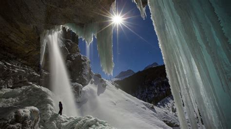 Men Nature Landscape Mountains Winter Snow Ice Icicle Climbing Sun Rays Trees Forest