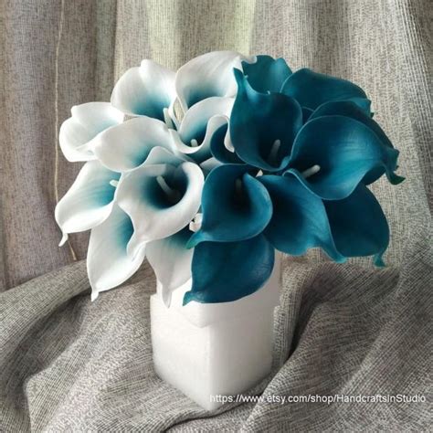 Teal blue teal edge calla lilies real touch wedding bouquets. Oasis Teal Wedding Flowers Teal Blue Calla Lilies 10 Stem ...