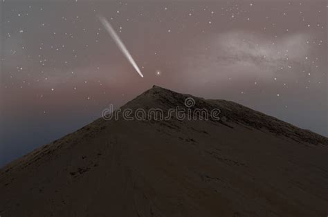 White Comet Over The Sand Mountain In Morning Sky Stock Image Image