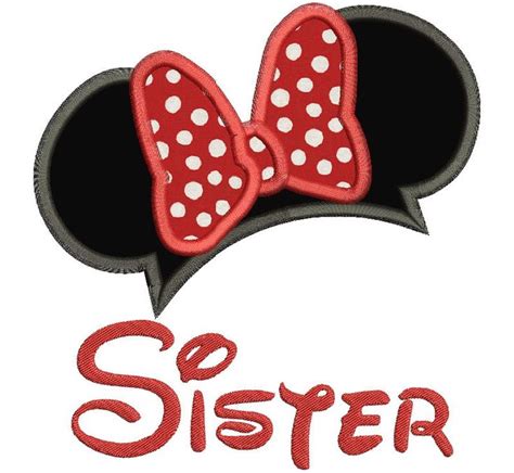 Minnie Mouse Ears Sister Birthday Applique Design Sister Birthday