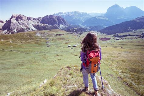 Tourist Girl At The Dolomites Stock Image Image Of Famous Hiking