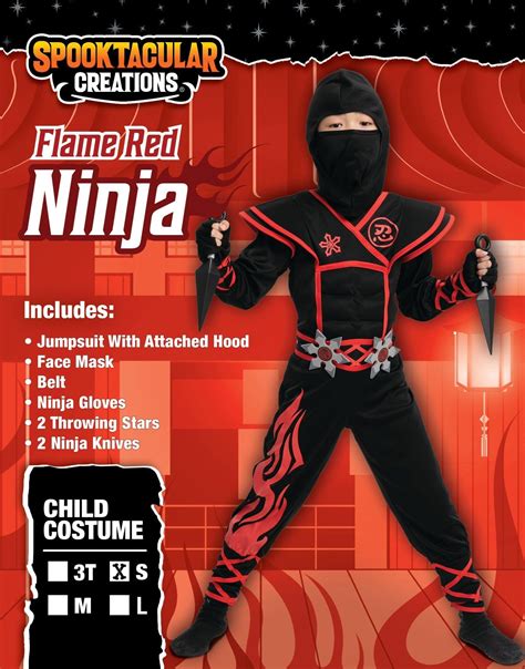Spooktacular Creation Flame Red Ninja Costume Unisex Kids Ninja