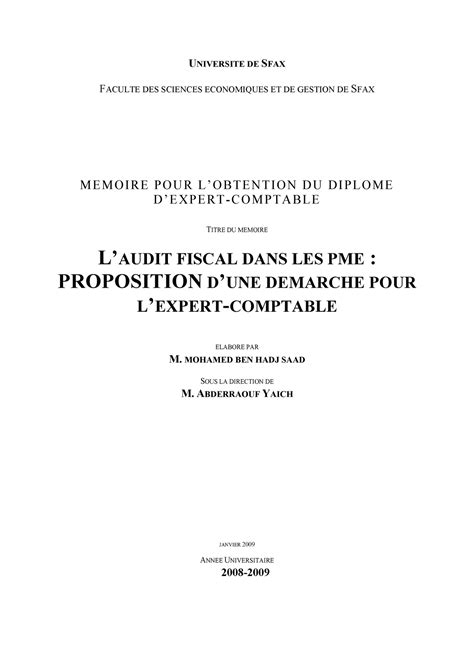 Memoire Sur Audit Fiscal Dans Les Pme UNIVERSITE DE SFAX FACULTE DES SCIENCES ECONOMIQUES ET