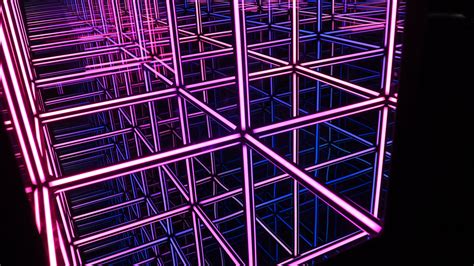 Download Wallpaper 3840x2160 Cube Neon Light Reflection Purple