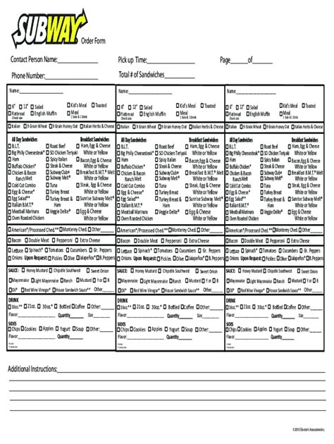 Subway Order Form Fill Online Printable Fillable Blank Pdffiller