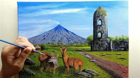 Mayon Volcano Acrylic Painting Time Lapse Philippines Youtube