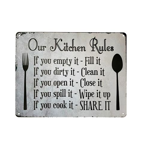 Kitchen Rules Plaque Wall Decor Rustic Metal Hanging Sign Kitchen Rules
