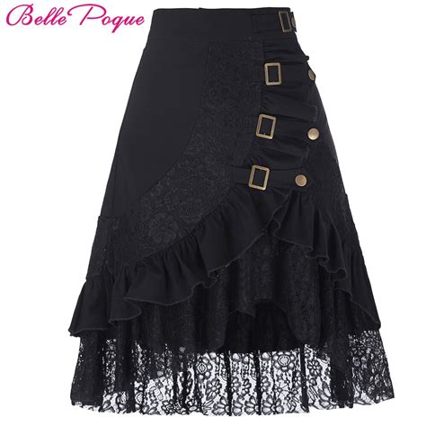 Steampunk Skirt Womens Sexy Black Ruffles With Lace Skirts Victorian Gothic Clothing Gypsy