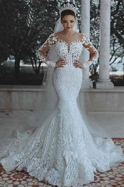 Glamorous Long Sleeves Wedding Dress Mermaid Lace Bridal Gowns Long