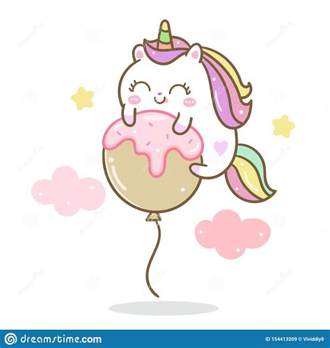 Cute Unicorn Vector On Balloon Pony Cartoon Pastel Color Kawaii