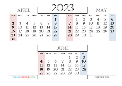 Printable April May June 2023 Calendar