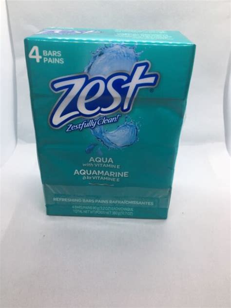 Zest Soap Zestfully Clean Aqua Vitamin E Refreshing 4 Bars Pack 32 Oz