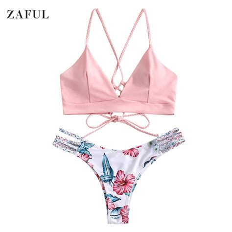 zaful braided strap flower bikini set sportswear bikinis set women bikini 2019 bikini set