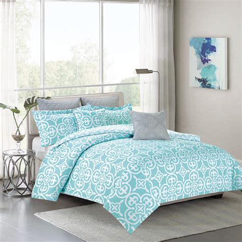 The bed set has a unique white material finish which gives it. Bedding Comforter 7 Piece King Size Bed Set, Teal Blue and ...
