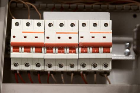 Circuit Breaker In Switch Box Control Voltage Switchboard Stock Photo
