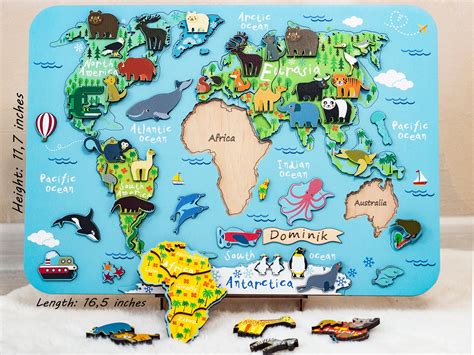 Wooden Kids Puzzle World Map Puzzle Montessori Toys Etsy