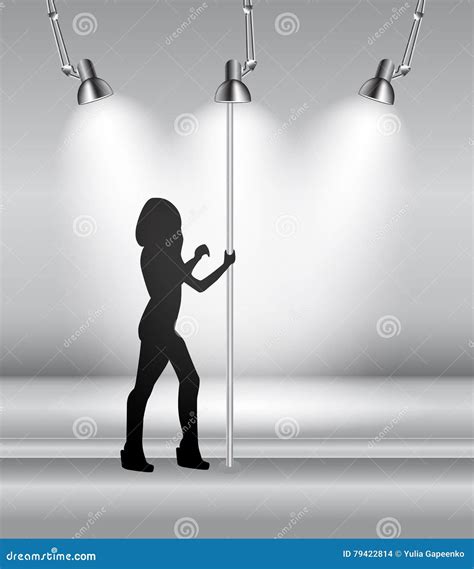 Silhouette Of Dancing Striptease Girl On Pole Vector Illustration Stock Vector Illustration