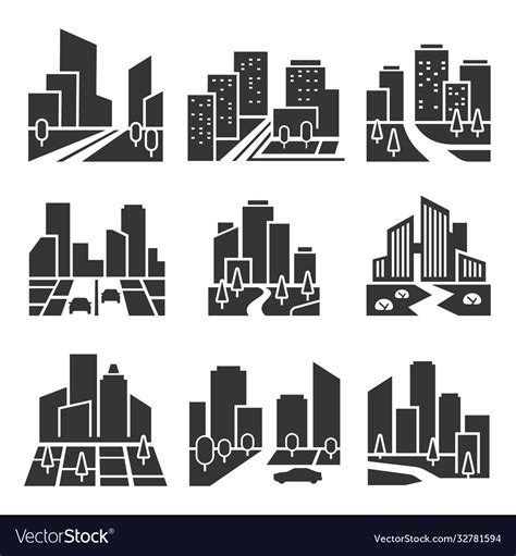 Residential Area Housing Estate Silhouette Icons Vector Image