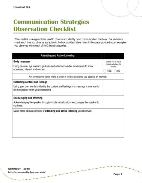 50 Sample Observation Checklist Templates In Pdf Ms Word