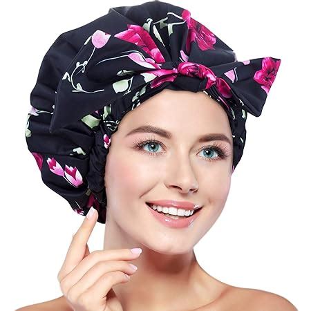 Amazon Com Shower Cap Waterproof Satin Lined Turban Shower Cap Bonnet