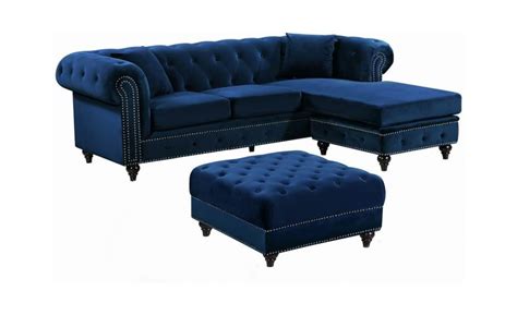 Navy Blue Velvet Sectional Sofa Baci Living Room