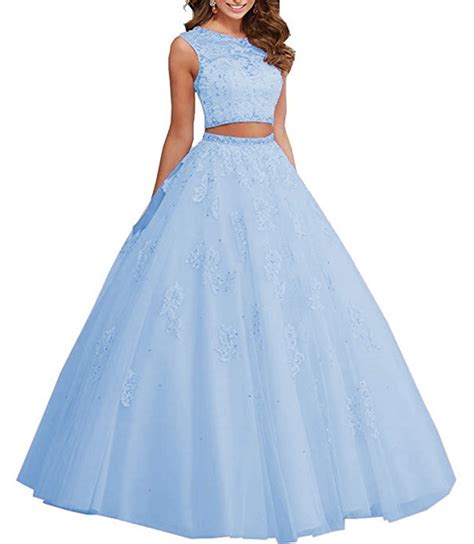 Light Blue Sweet 16 Dresses Baby Blue Two Pieces Long Beaded Gown