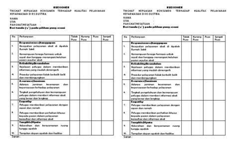 Form Kuesioner Kepuasan Pasien Pdf