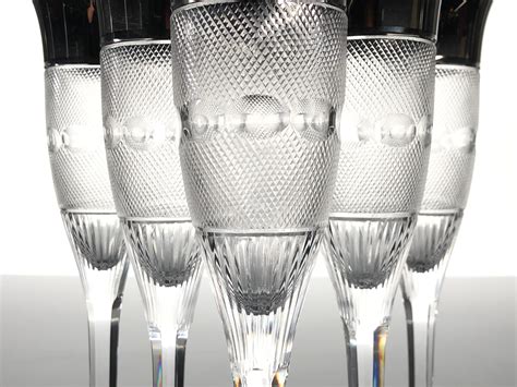 Lot 6pc Moser Splendid Platinum Trimmed Fluted Champagne Glasses