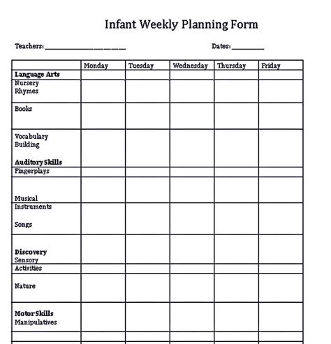 Infant Lesson Plan Templates Room