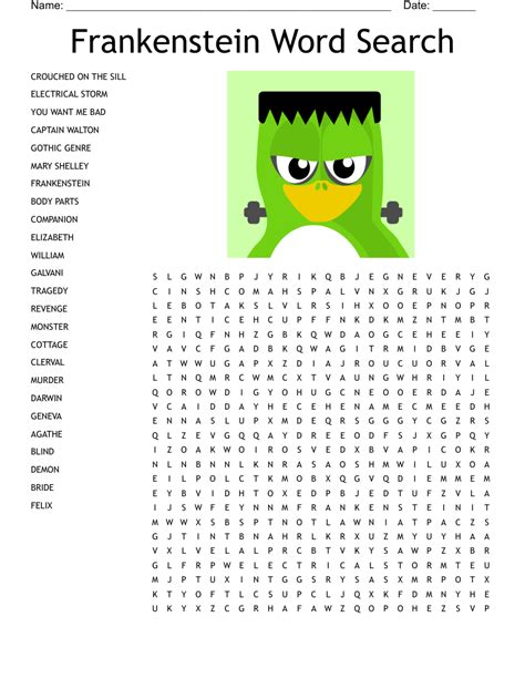 Printable Frankenstein Word Search