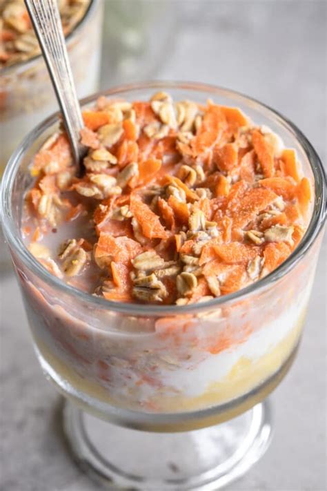 45 calories of milk, 2%, with added nonfat milk solids, without added vit a, (0.33 cup). Carrot Cake Overnight Oats | Food Faith Fitness
