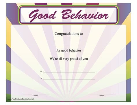 Good Behaviour Certificate Template Download Printable Pdf Templateroller