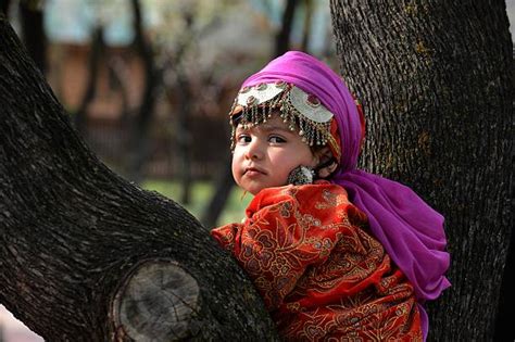 A Kashmiri Girl Wears Traditional Dress As She Poses Amidst The