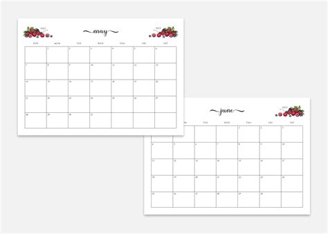 2023 Printable A4 Monthly Calendar With A Berries Design Etsy