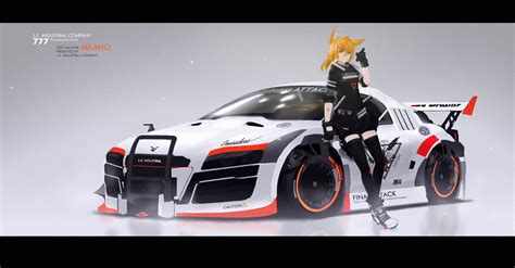 Cat Girl Blonde Green Eyes Women With Cars Leaning Anime Anime