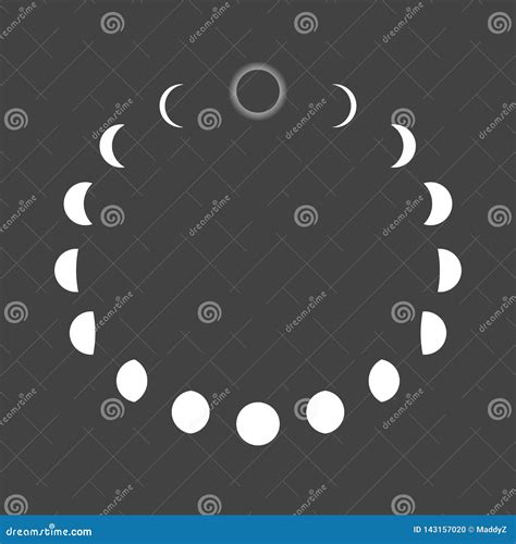 Moon Phases Vector Illustration Lunar Drawings On Dark Background