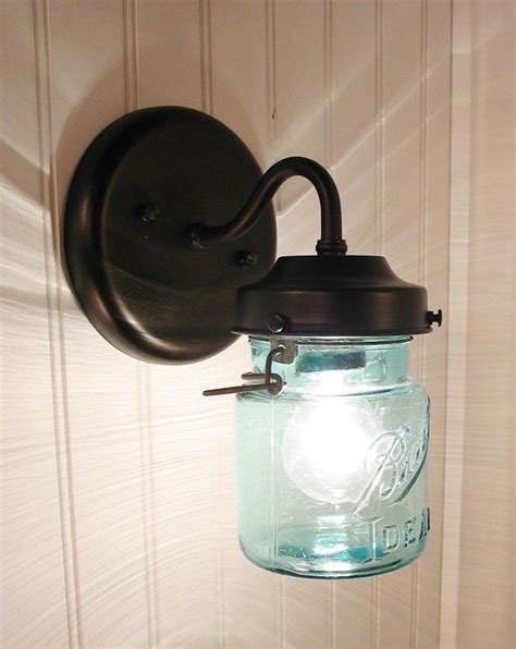 Vintage Blue Canning Jar Sconce Light Mason Wall Flush Mount Etsy In