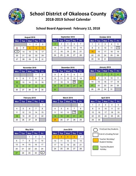 Impressive School Calendar Okaloosa County School Calendar Okaloosa