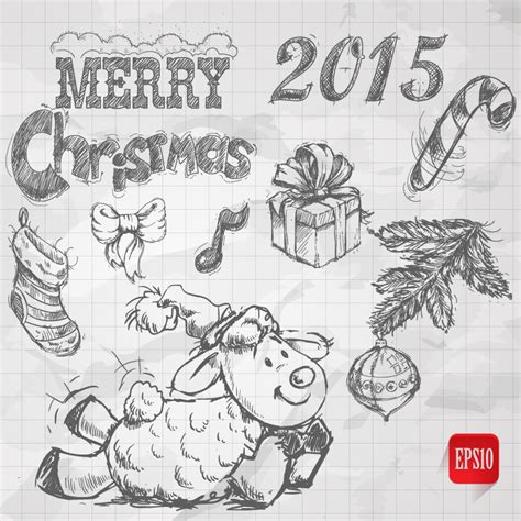 Hand Drawn 2015 Merry Christmas Vector Free Vector