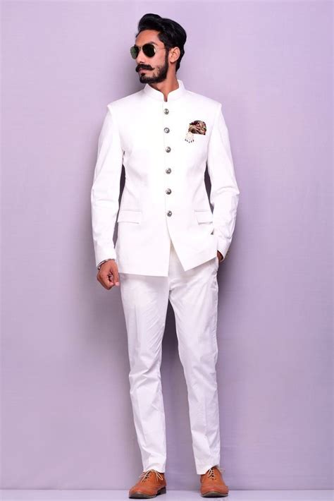 Bespoke Classic White Jodhpuri Bandhgala Suit For Men Best Buy For