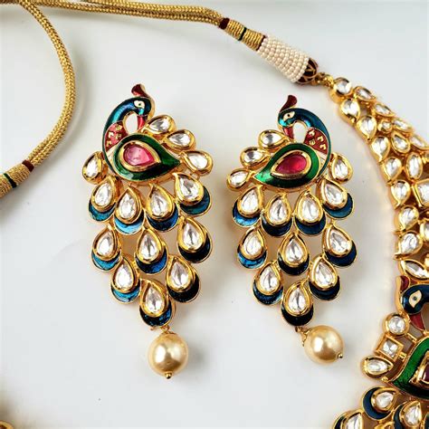 Indian Kundan Peacock Necklace Set Collar Necklace India Bridal